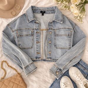 Express Light Blue Cropped Chic Denim Jacket - Size XS EUC